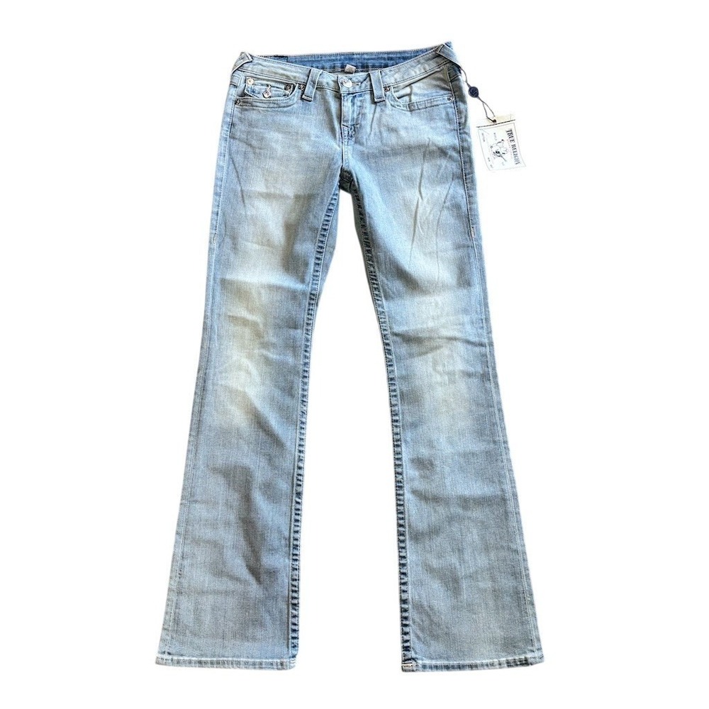 True Religion Womens Bootcut Jeans Size‎ 29 Light Wash Flap Pocket Mid Rise